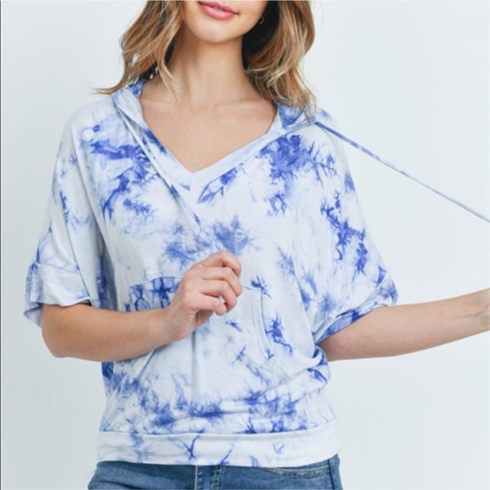 💥Blue Tie-Dye Half Sleeve Hoodie